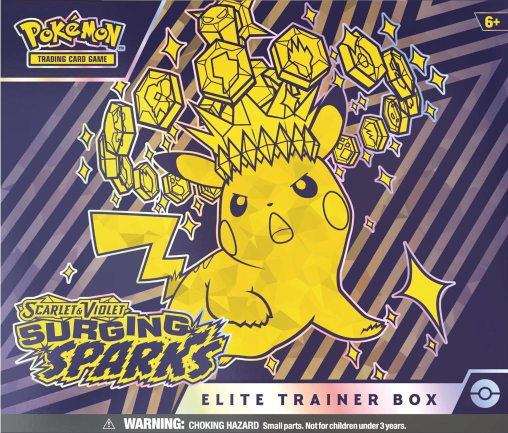 Pokemon Scarlet Violet Surging Sparks Elite Trainer Box - Pikachu Design, 6+ Age Rating, Trading Card Game