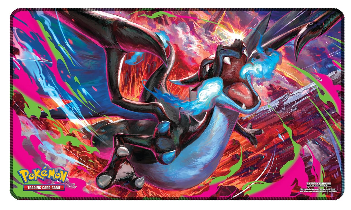 Pokémon TCG Mega Charizard X ex Ultra-Premium Collection with 65 Card Sleeves, 1 Playmat, 1 Deck Box, 1 Metal Coin, 6 Dice, 18 Booster Packs, and Code Card for Pokémon TCG Live