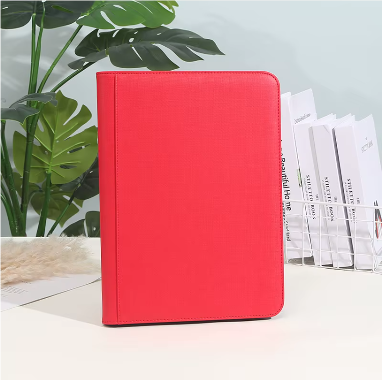 288-Card Trading Card Binder with 9-Pocket Pages & Zippered Side Storage Pocket – PU Leather Sports Card Album, Black or Red