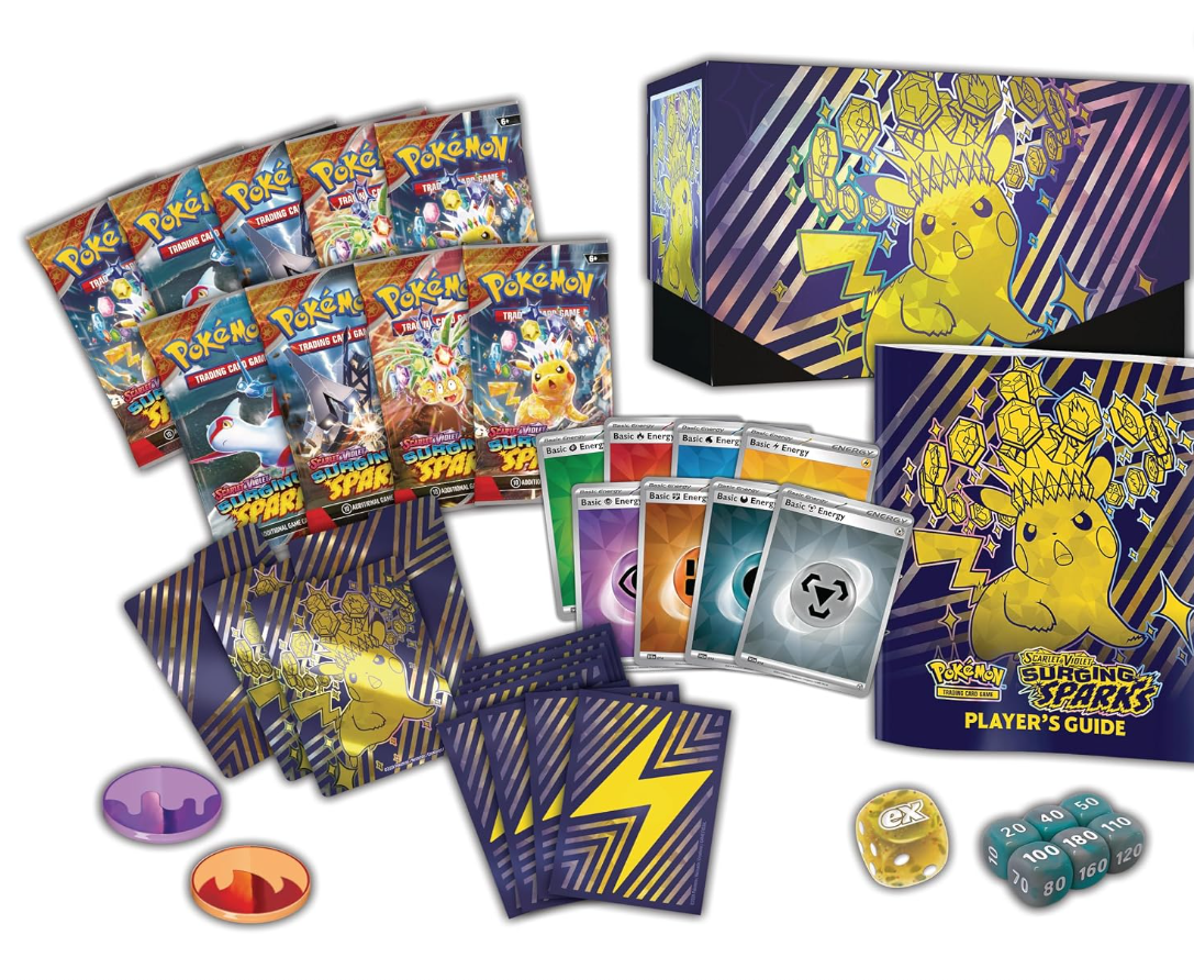 Pokemon Scarlet Violet Surging Sparks Elite Trainer Box - Pikachu Design, 6+ Age Rating, Trading Card Game