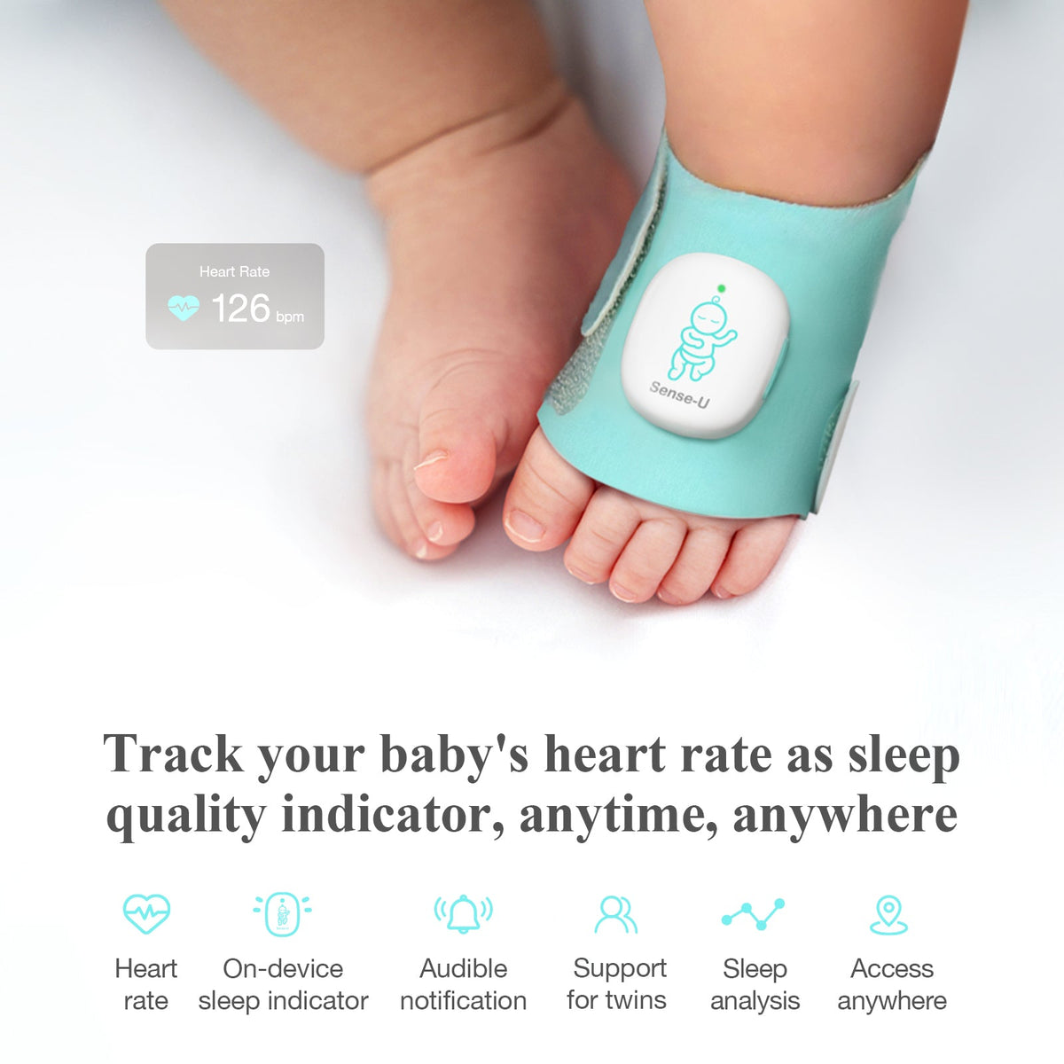 Sense-U Smart Sock Shoe O2 Baby Wellness Monitor – Heart Rate, Oxygen & Sleep Insights