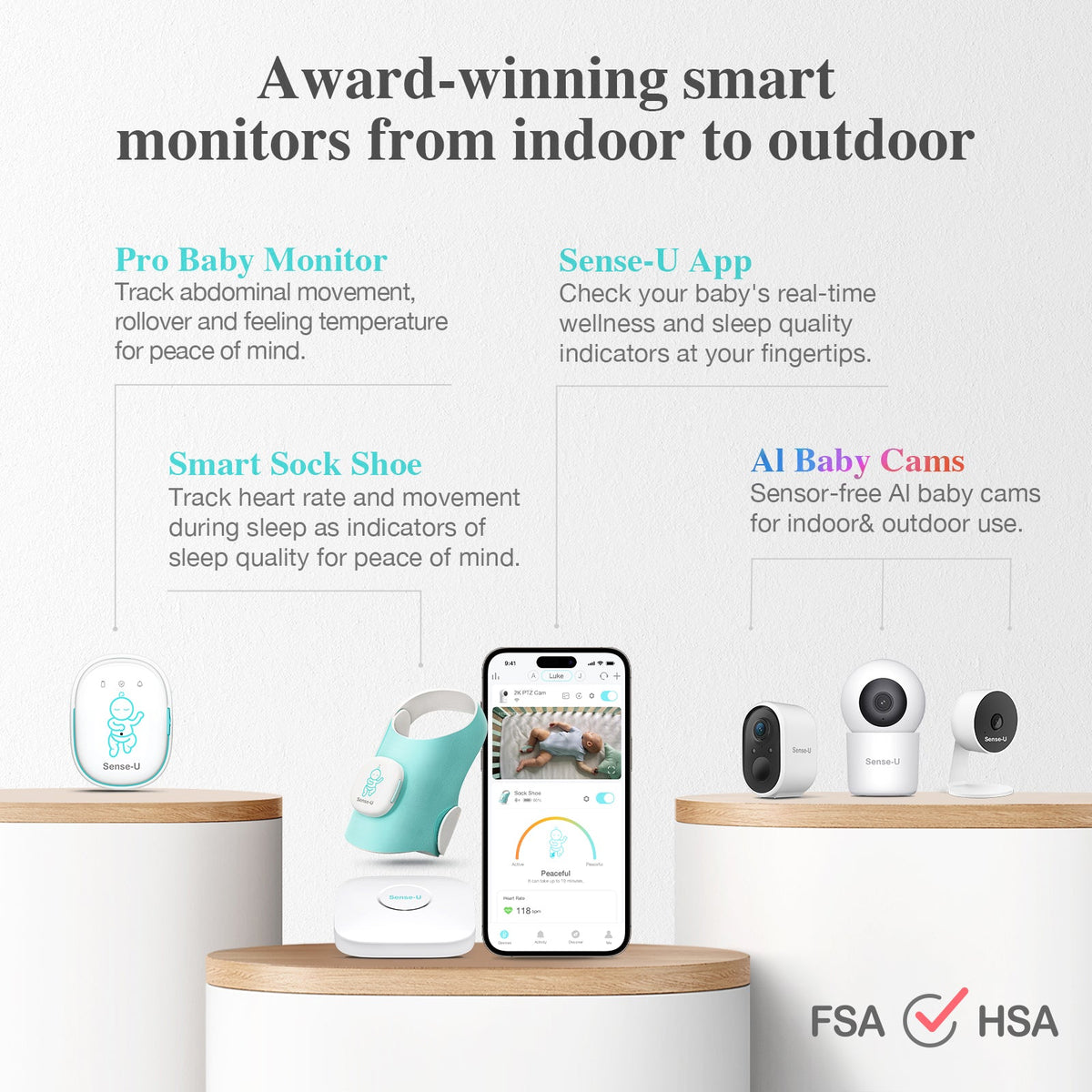 Sense-U Smart Sock Shoe O2 Baby Wellness Monitor – Heart Rate, Oxygen & Sleep Insights