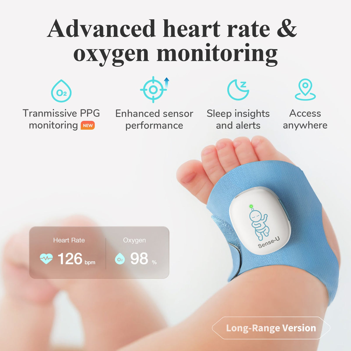 Sense-U Smart Sock Shoe O2 Baby Wellness Monitor – Heart Rate, Oxygen & Sleep Insights