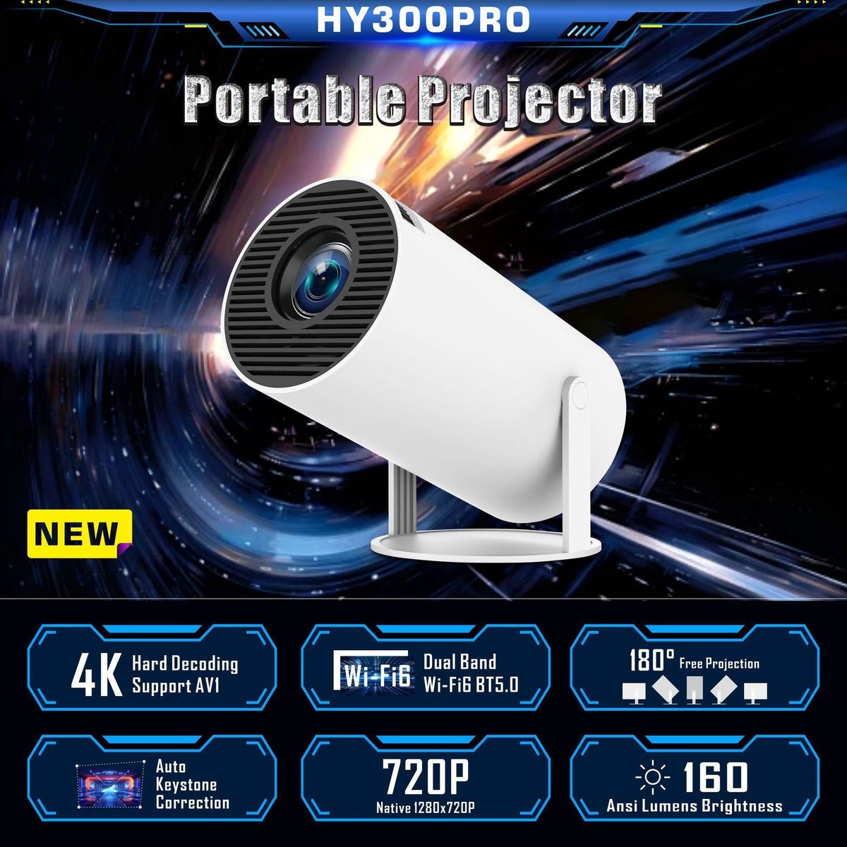 HY300 Pro Mini Projector — Select Model & Plug